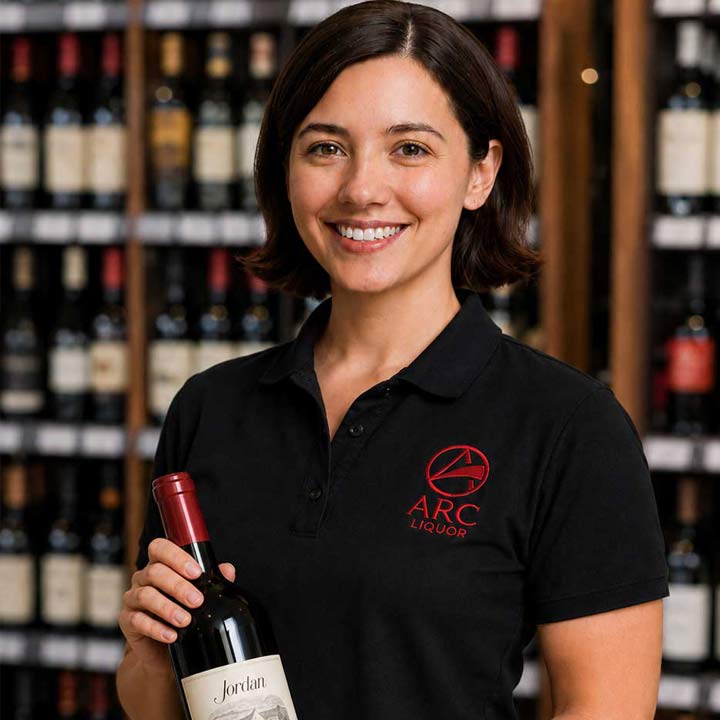 Emily, ARC Wine Companion wearing an ARC Liquor polo shirt and headset