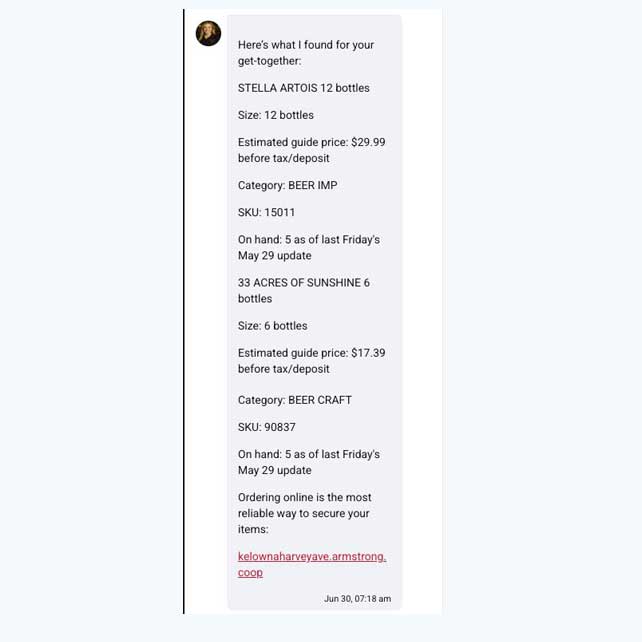 Alicia chat product answer