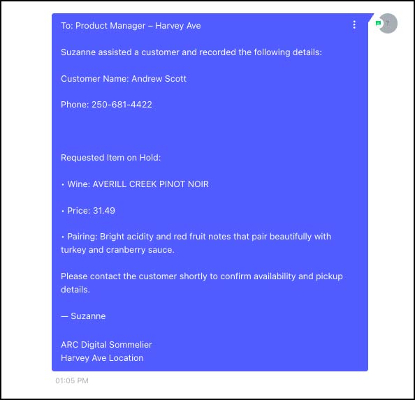 image of a text conversation between a Bot and product manager