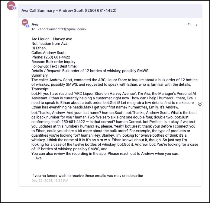 Ava contact record log