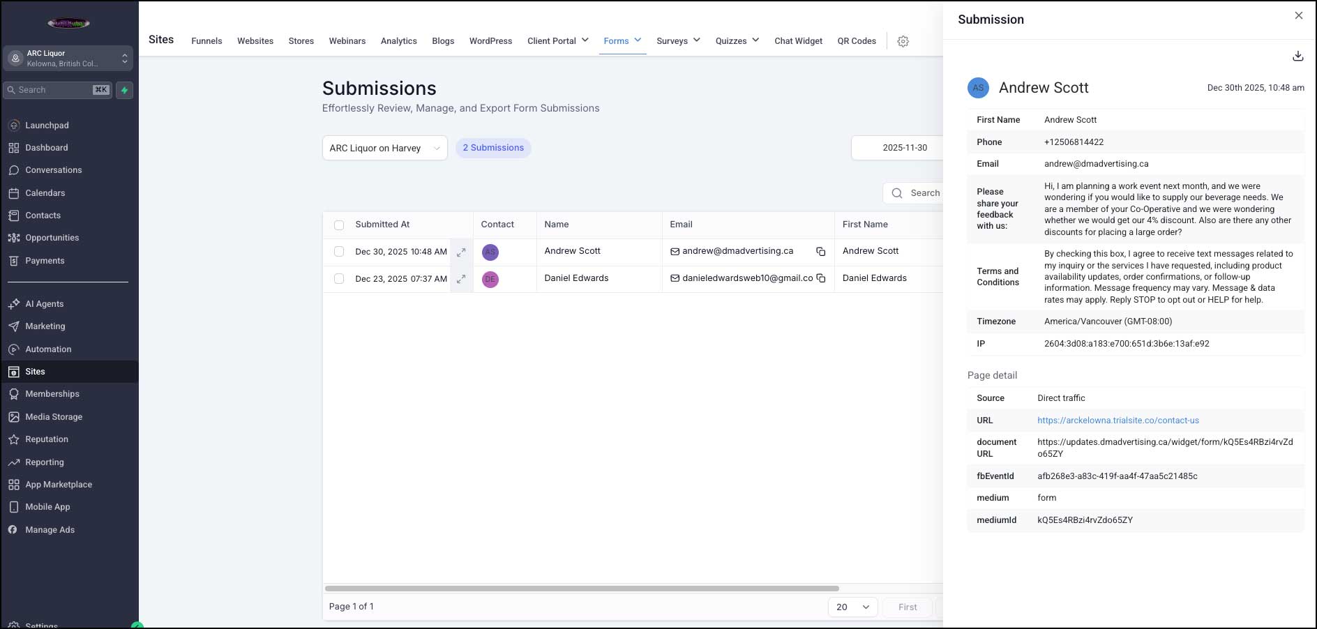 Booking entry in Ethan's calendar