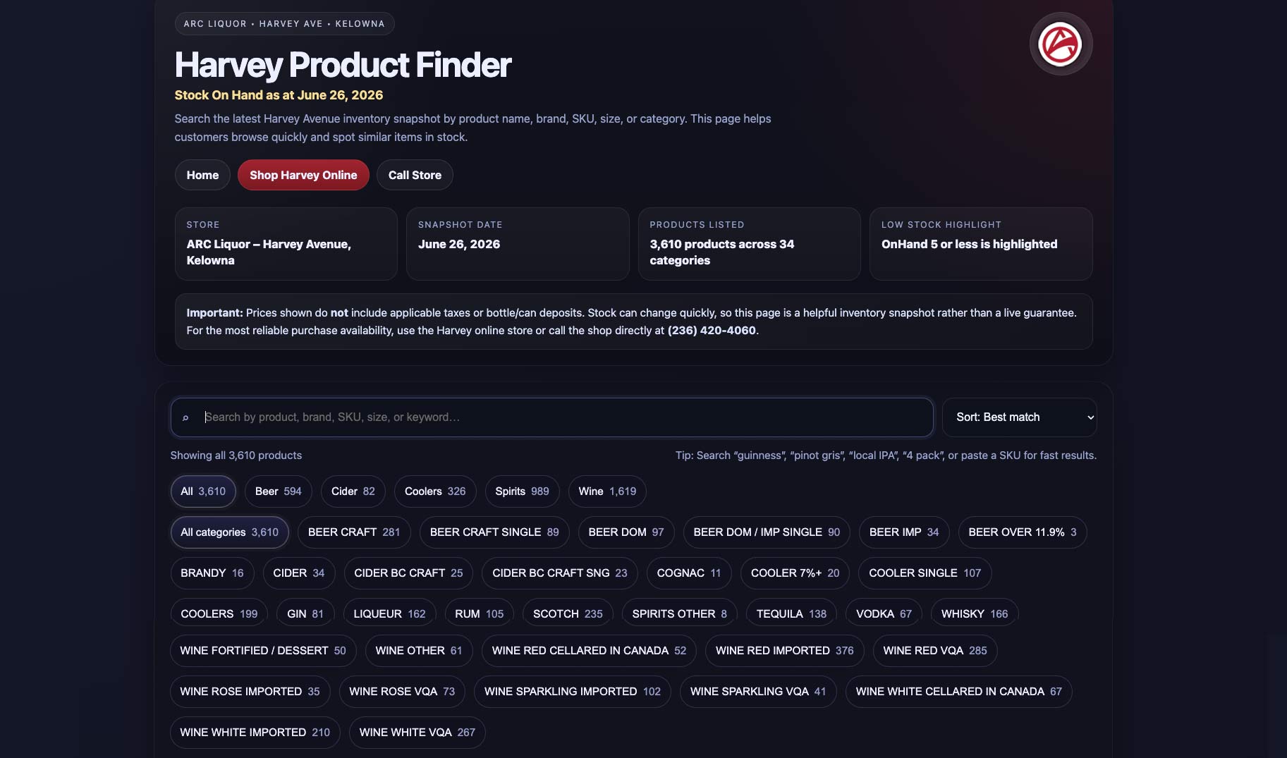 Harvey Product Finder screenshot
