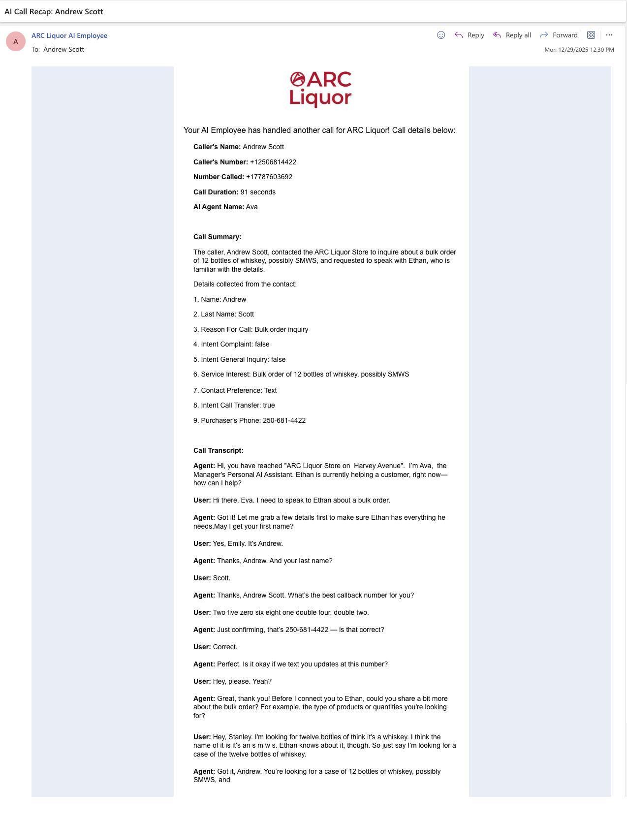 Ava bulk order email recap